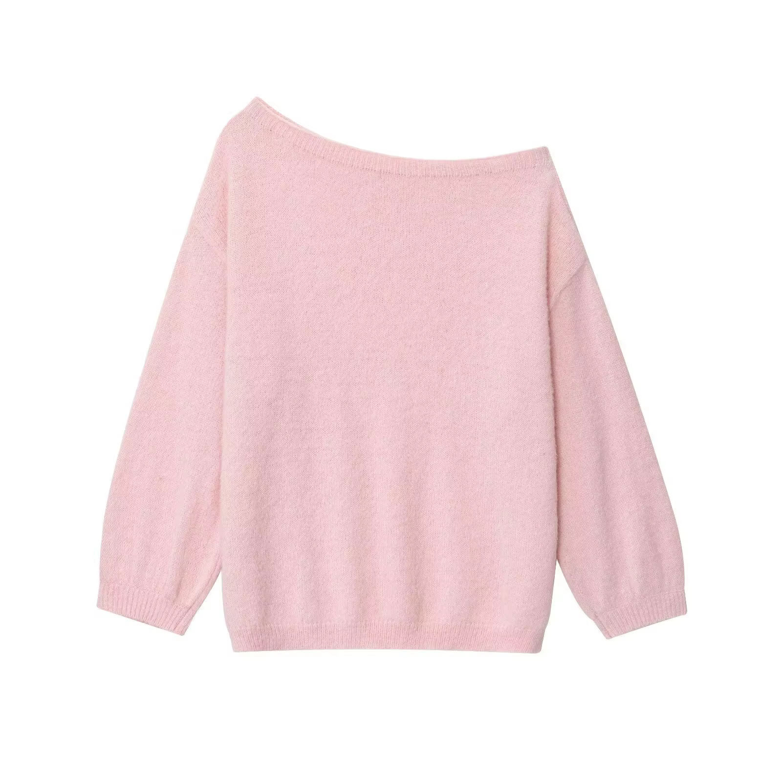 Rose pull ample pull femmes automne nouveau col incliné à manches longues tricoté chandails doux déc