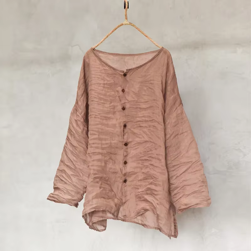 Cardigan fin à col rond pour femmes, chemise et chemisiers grande taille, Mori Girls, Vintage, 2024
