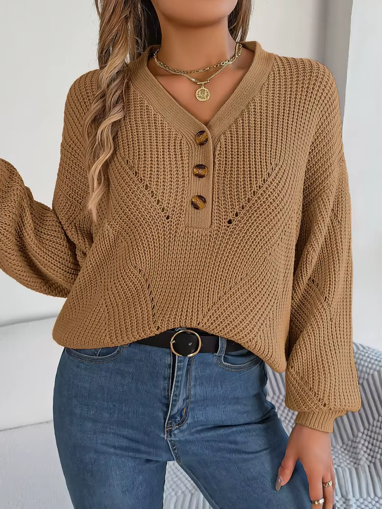 Lâche décontracté creux col en v pull femmes couleur unie à manches longues pull chandails mode conf