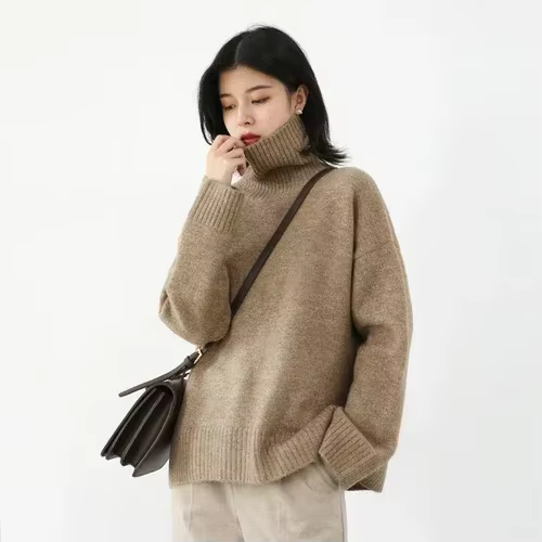 CHIC VEN – pull coréen à col roulé pour femme, ample, chaud, solide, tricot, basique, hauts féminins