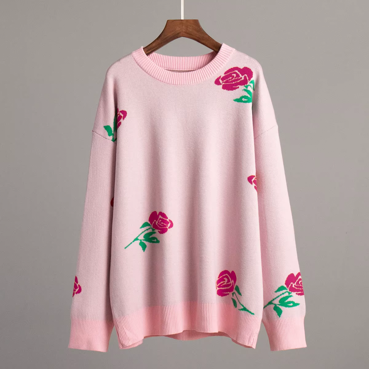 Pull Rose à col rond pour femme, ample, multicolore, doux, automne et hiver, 2025