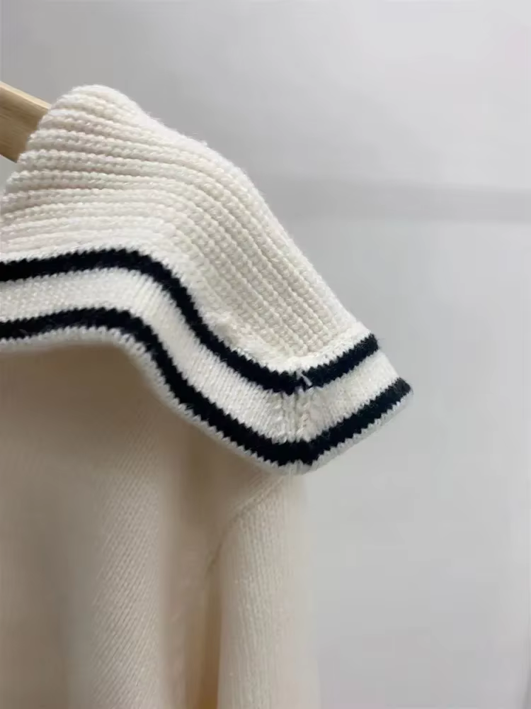 Pull à col marin pour femme, style preppy, automne-hiver, pull à manches longues, tricot avec chaîne