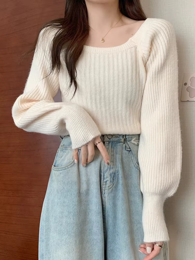 Pull à manches lanternes pour femme, style décontracté, inspiré des traditions anciennes, mettant en