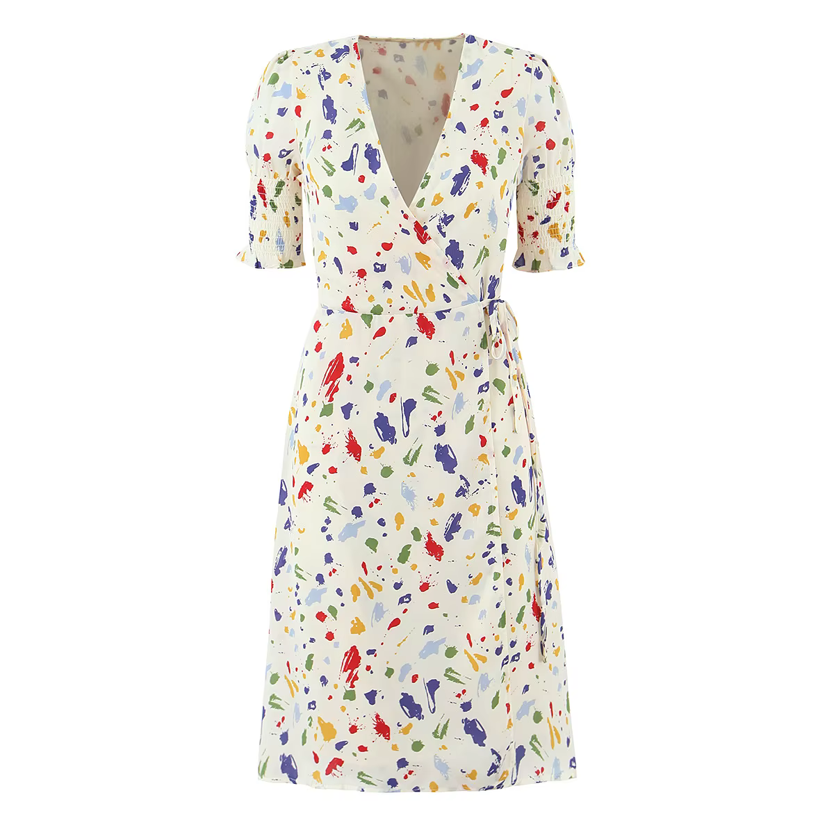 Robe longue élégante à imprimé floral style peinture à l'huile, col en V, taille froncée, pour femme