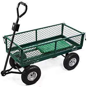Chariot en maille d'acier robuste, chariot utilitaire de jardin avec côtés amovibles et roues de 10