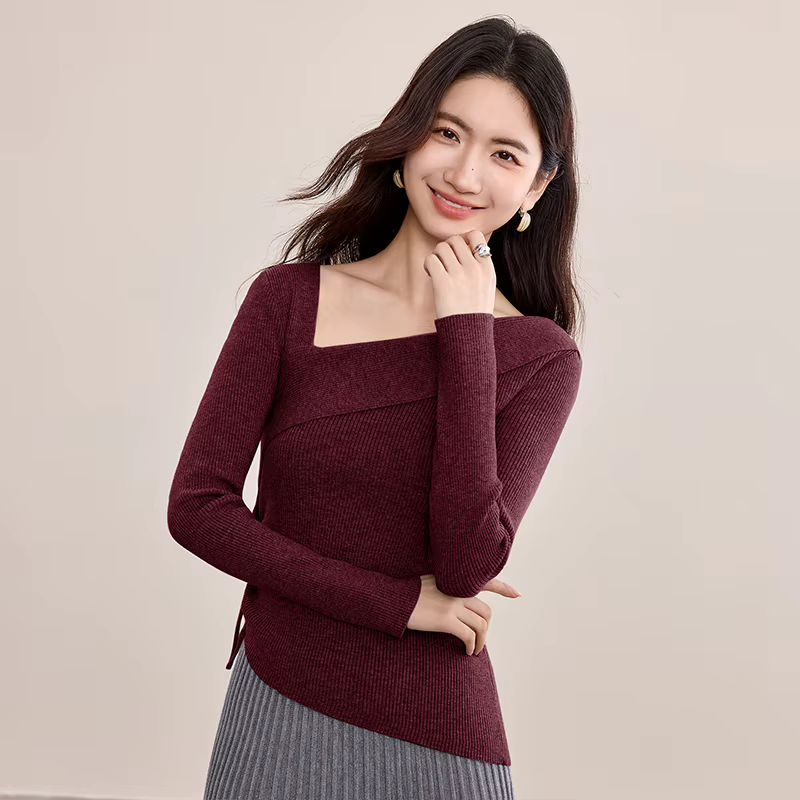 Pulls pour femmes SENTUBILA Automne 2026 – Hauts en maille ajustés avec cordon de serrage latéral et