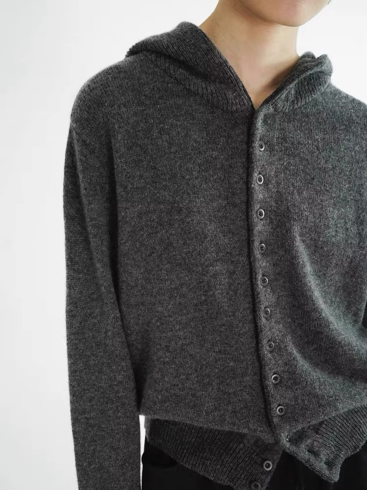 Cardigan à capuche pour femme, pull en pur cachemire, veste tricotée européenne à capuche épaisse, n