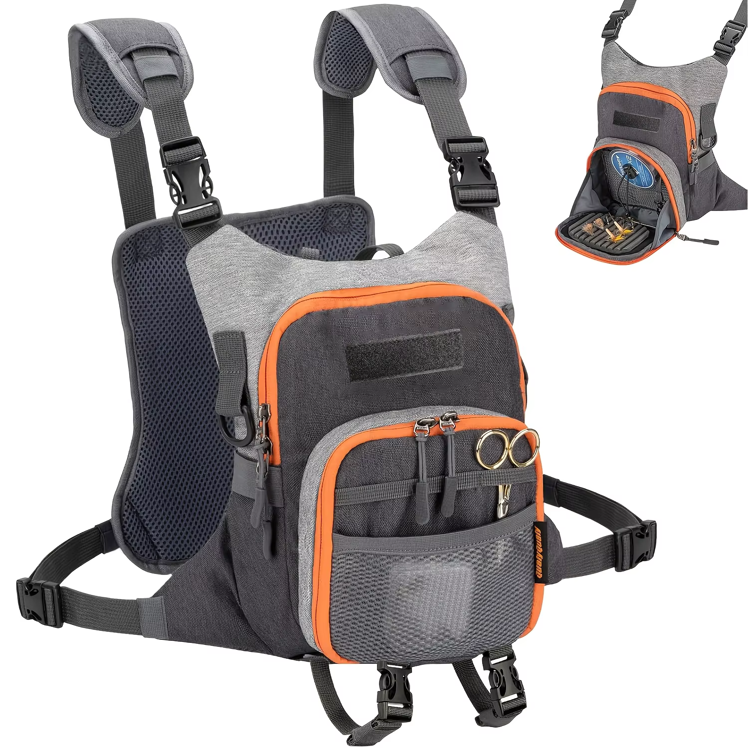 Gilet de pêche à la mouche avec sacoche de poitrine, accessoires de pêche à la mouche, sac de rangem
