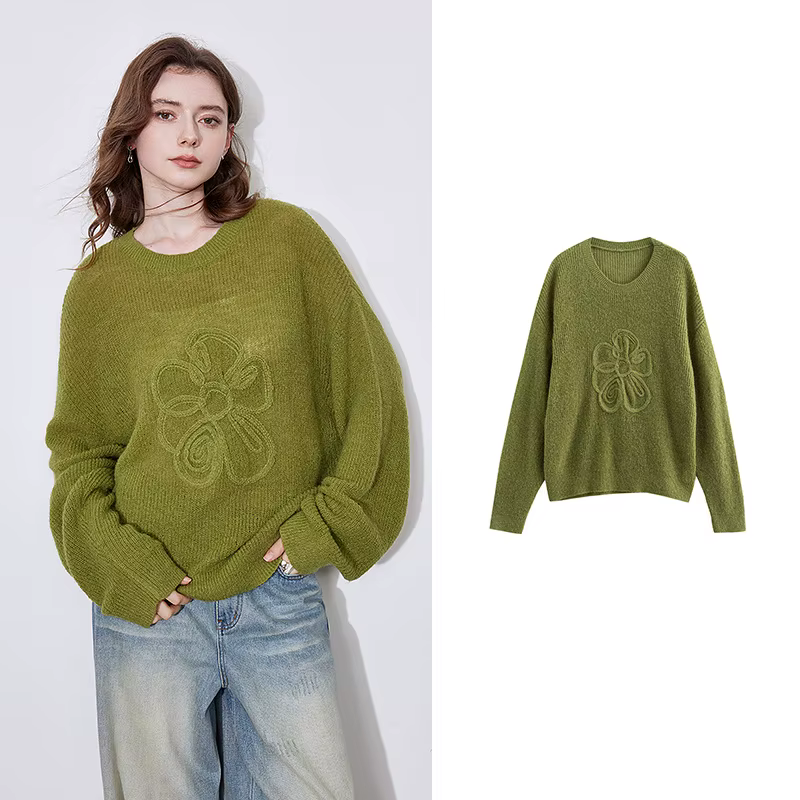Pull à manches longues avec motif floral pour femme, pull style paresseux, cheval, nouveau, printemp