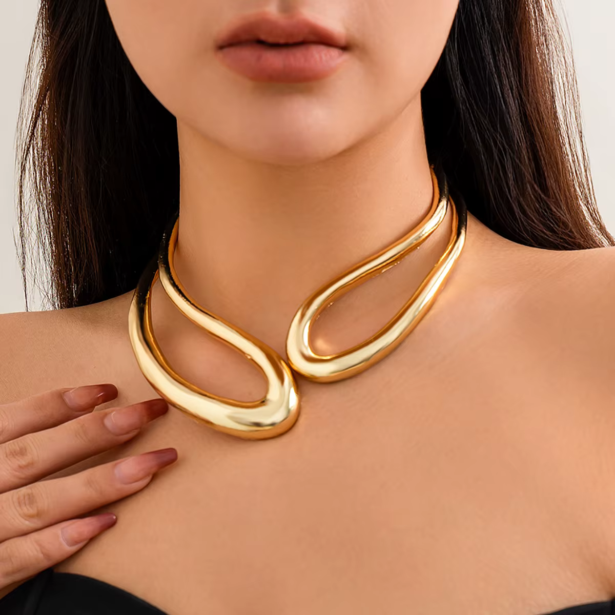 Salircon – collier ras du cou géométrique exagéré en métal, gothique, couleur or, réglable, bijoux d