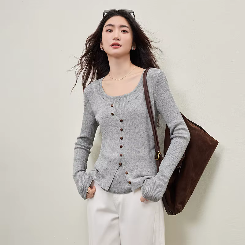 Pull SENTUBILA pour femme, collection Printemps 2026, effet deux pièces, en mélange de laine, col do