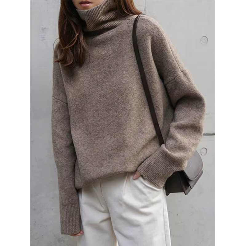 Pull en cachemire à col roulé pour femme, épais, ample, couverture, base en tricot paresseux, nouvel