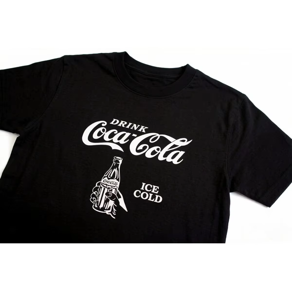 T-shirt unisexe à manches courtes en coton Coca-Cola, haut décontracté d'été, col rond, imprimé, mot
