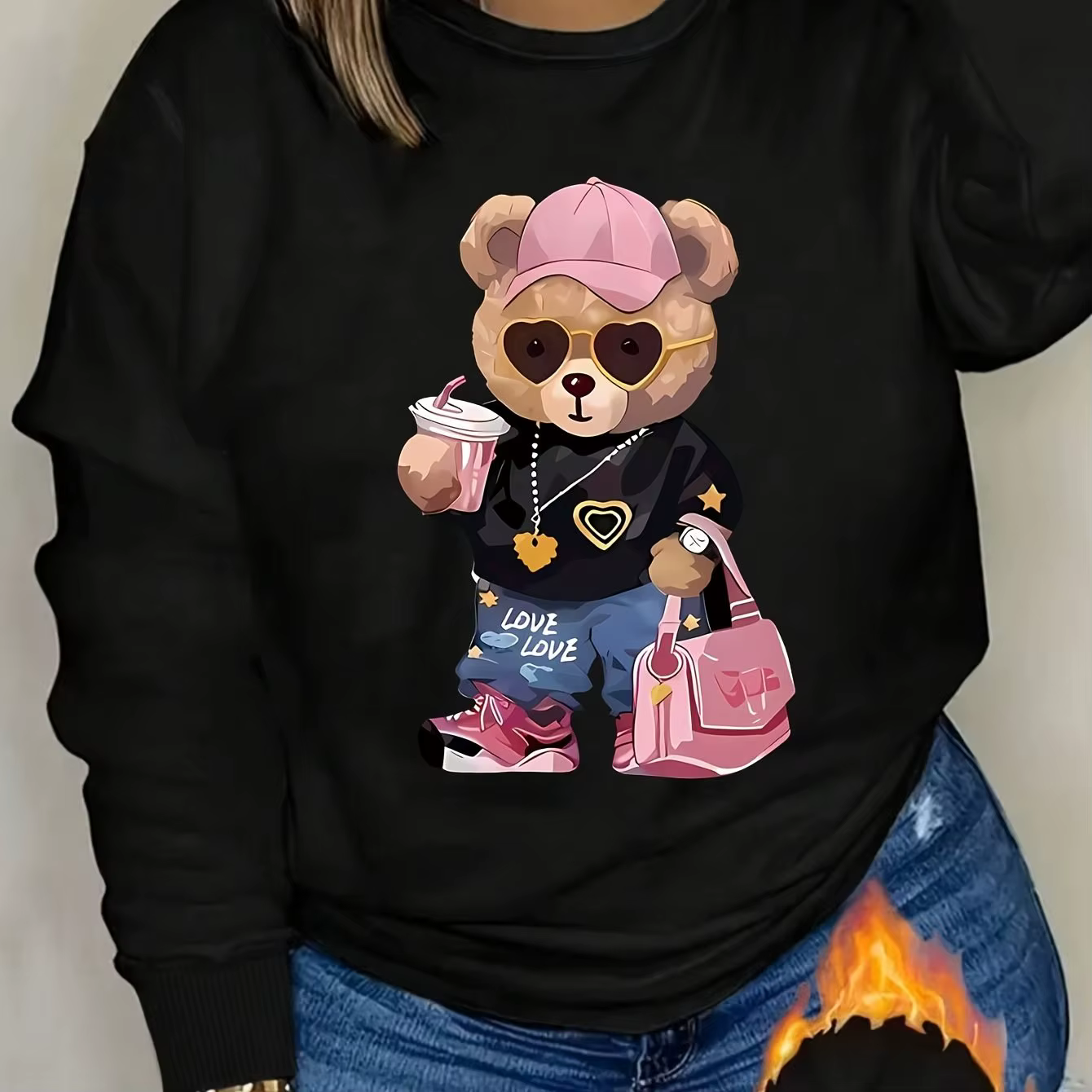 Pull à capuche à manches longues et col rond pour femme, ample, décontracté et confortable, imprimé