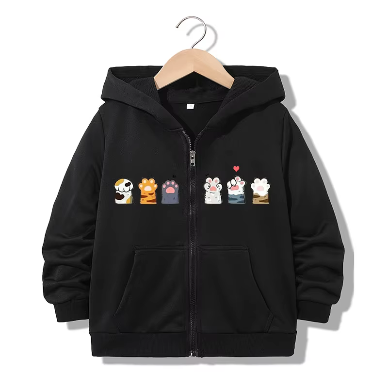 Sweat à capuche zippé Y2K Kawaii avec motif patte de chat et lettres, décontracté et amusant, pour g