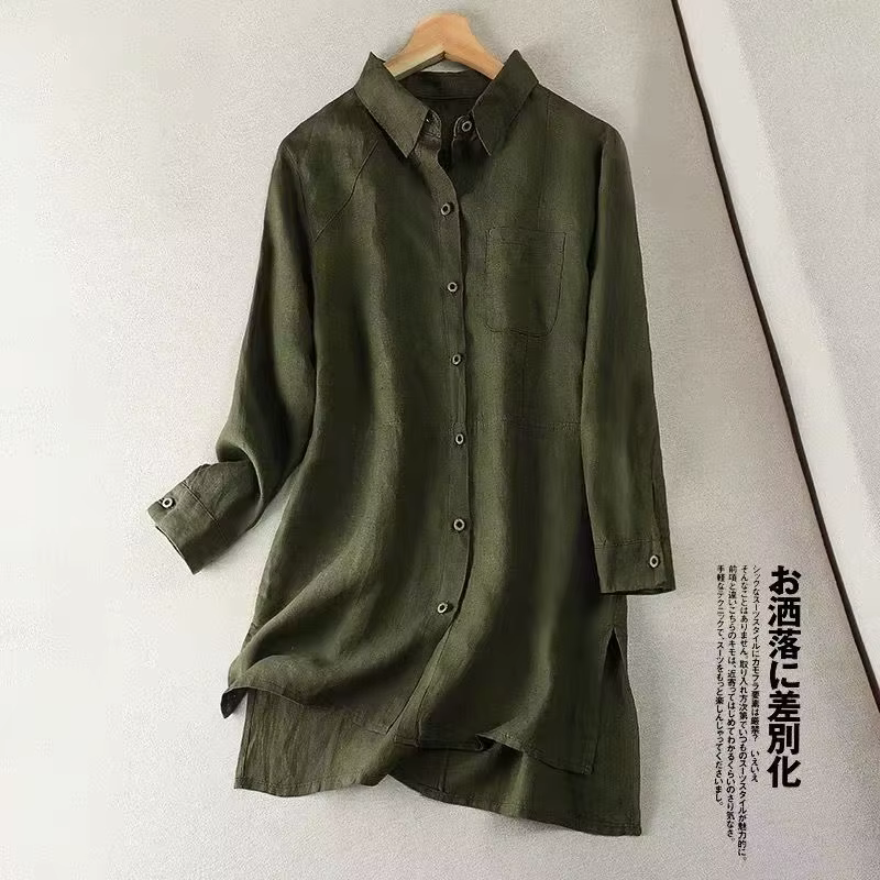 Blouse cardigan longue en coton et lin à manches longues pour femme, nouvelle version coréenne rétro