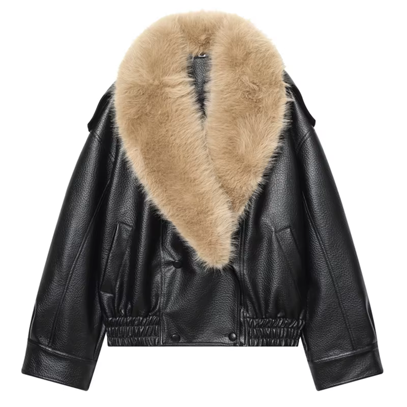 Veste femme 2025 automne hiver nouvelle mode marron texturé Imitation cuir veste détachable grand co