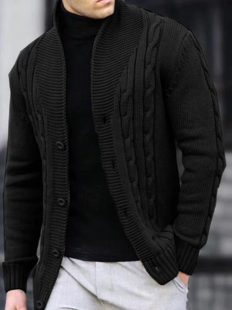 Cardigan boutonné décontracté à col en v pour homme, pull en tricot de couleur unie pour automne et 