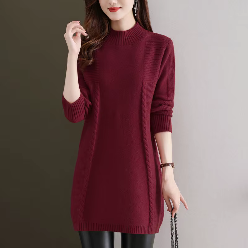 Chemise de base mi-longue à col mi-haut pour femme, Oupilled, Pull tendance, Solid, Documents, Nik, 