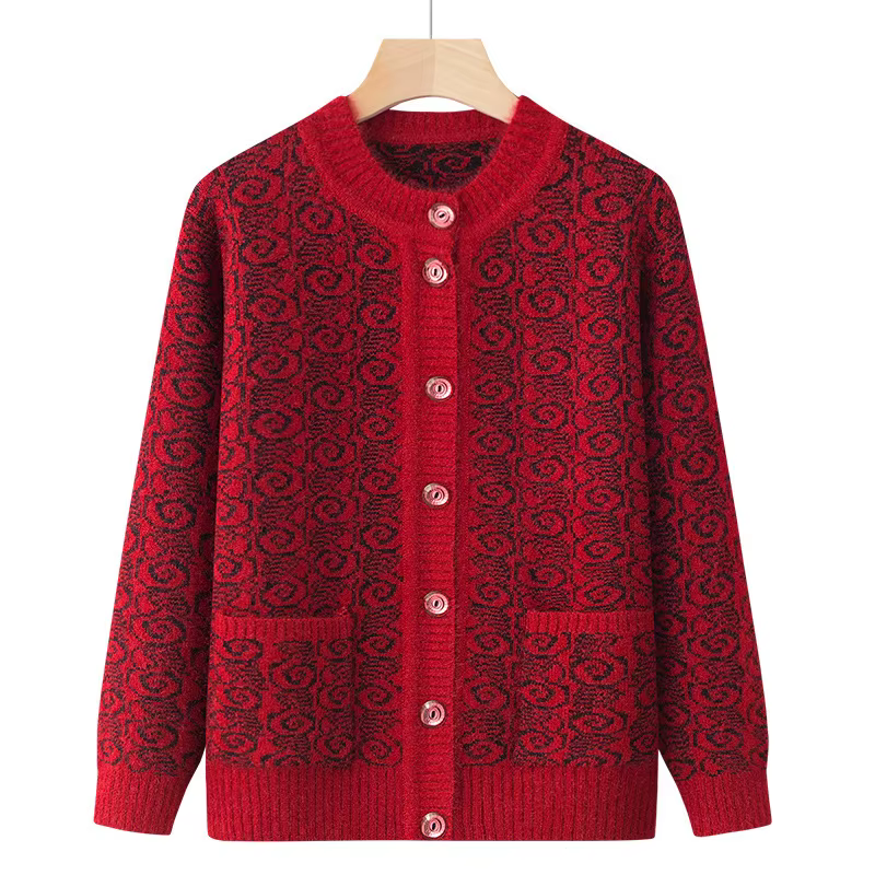 Grandma's adt-Pull en tricot épais à manches longues pour femmes, manteau cardigan, veste chaude, ha