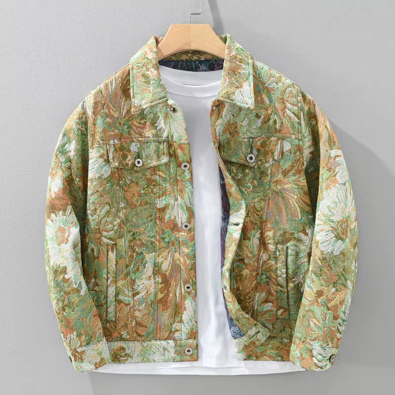 Veste jacquard florale pour hommes, manteau vintage américain, mode printemps et automne, beau mante