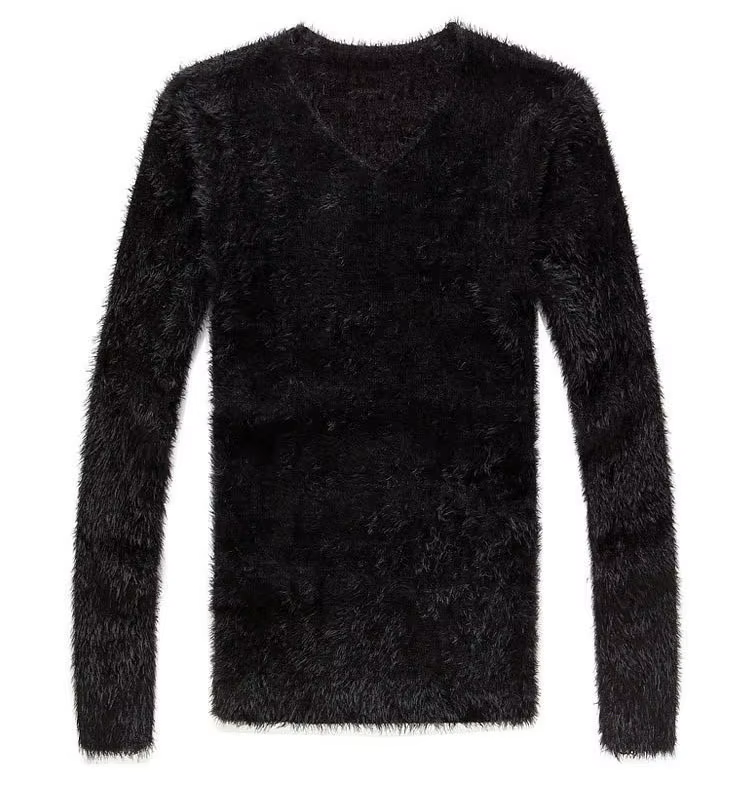 Nouveau Pull en Mohair Uni pour Homme 2026 – Col V Doux et Chaud, Tricot Élastique, Haut en Tissu Pe