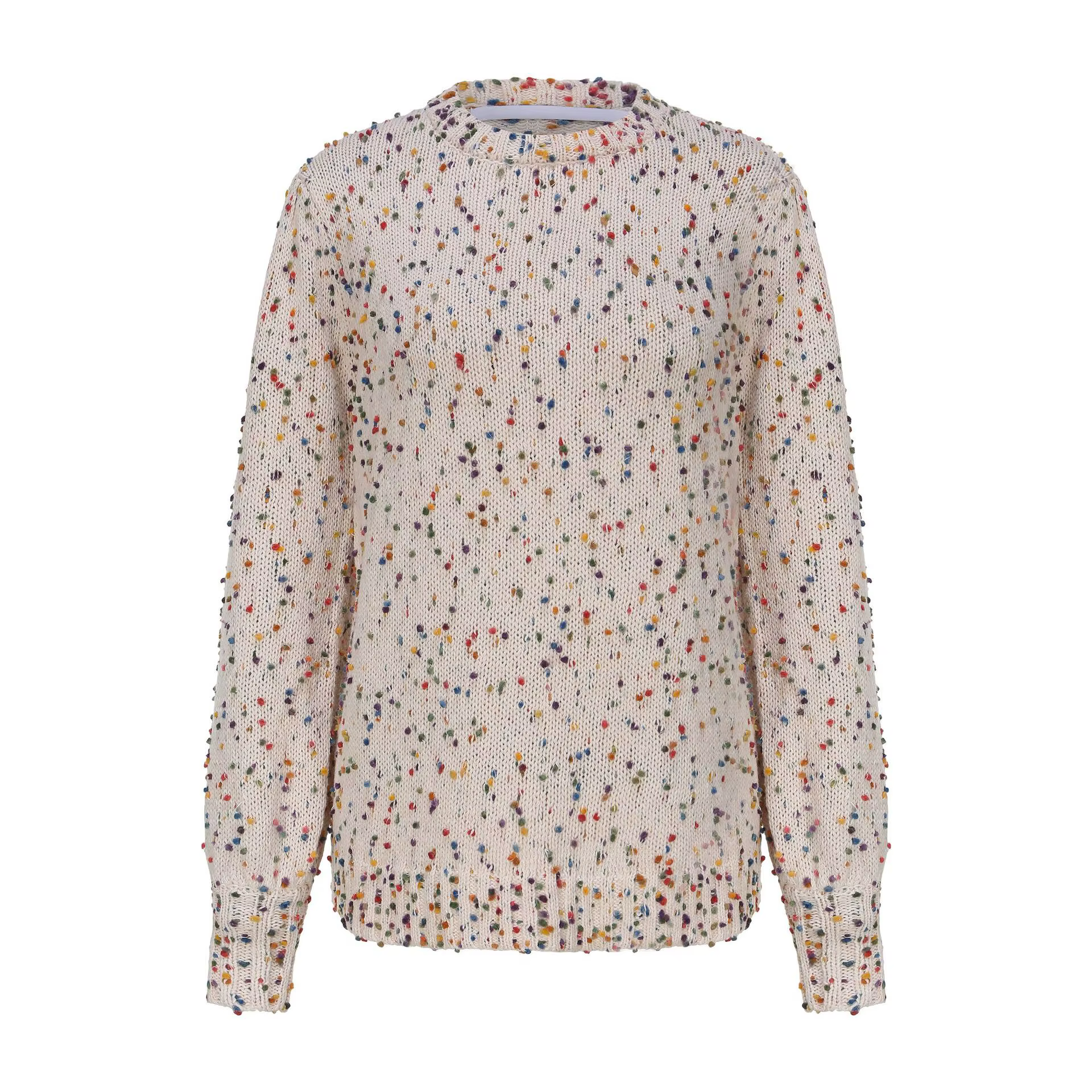 Pull tricoté pour femme, crochet à pois colorés, col rond, automne et hiver