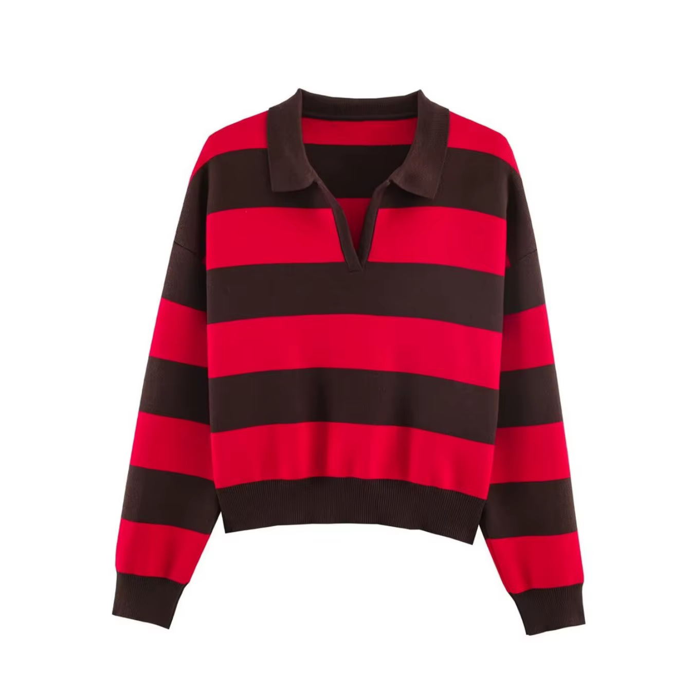 Pulls en tricot rayés pour femmes, pull à col polo à manches longues décontracté pour femmes, hauts 