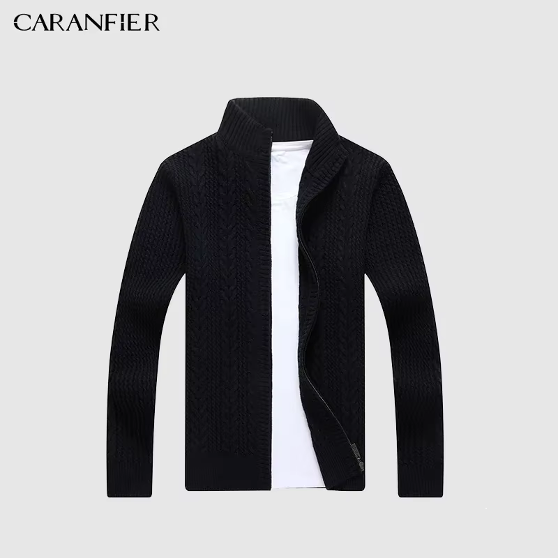 CARANFIER marque chandails hommes 2018 tricoté Cardigan coupe ajustée col en v fermeture éclair vête