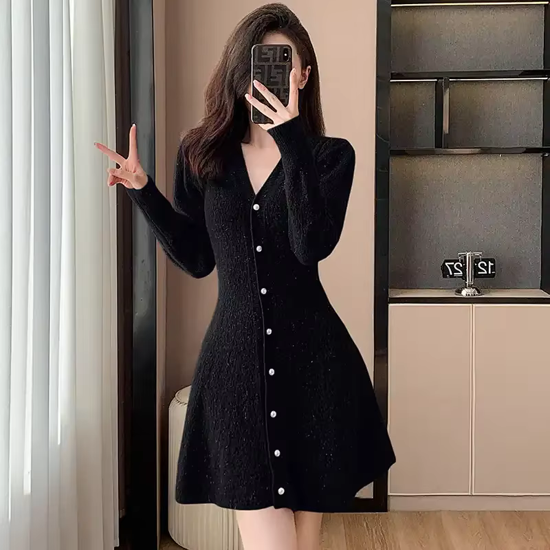 Robe pull pour femme, nouvelle taille amincissante, manches longues, jupe pull à bascule, automne et