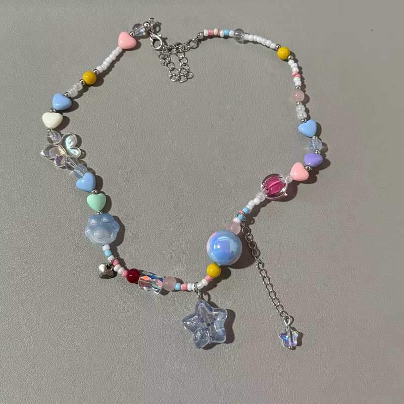 Collier de perles à fleurs bleues pour femmes, bijoux esthétiques pour fête de mariage, doux et élég