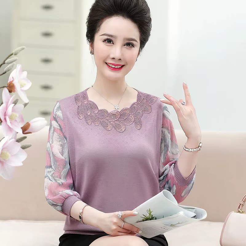 Pull Brodé à Col Rond pour Femme Haut Trois Quarts, Slim, Assressentiavec Tout, Nouvelle Collection