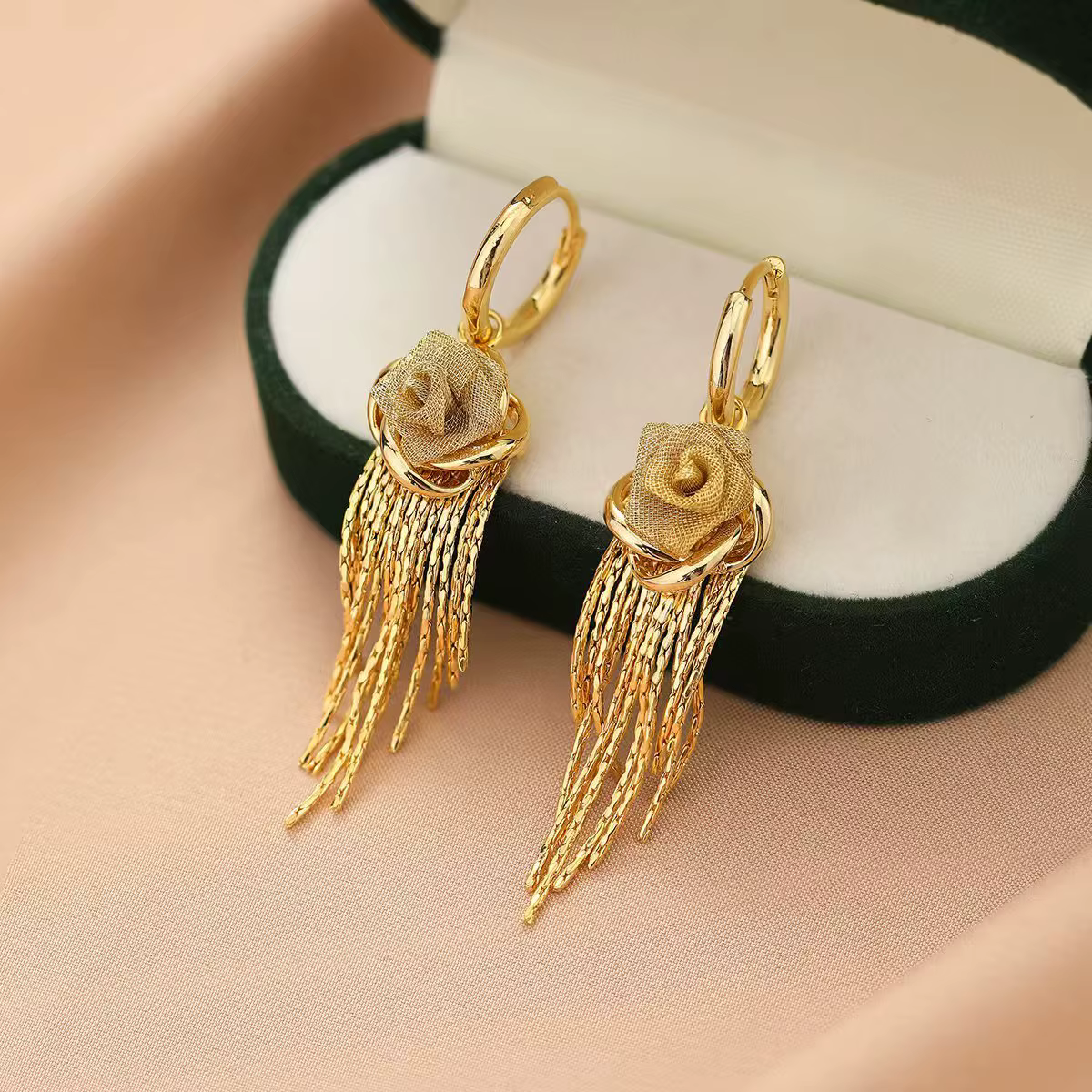 Boucles d'oreilles à pampilles en maille Rose pour femmes, uniques, élégantes, à fleurs, bijoux, acc