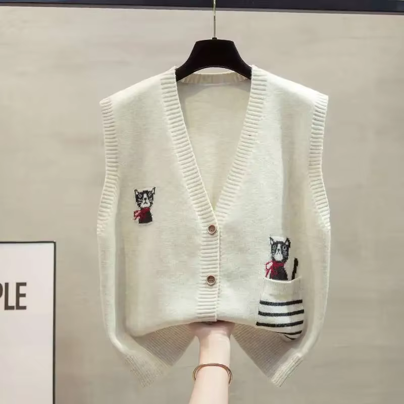 Cardigan tricoté à col en v pour femme, vêtement d'extérieur ample, avec Clip cheval, pull superposé