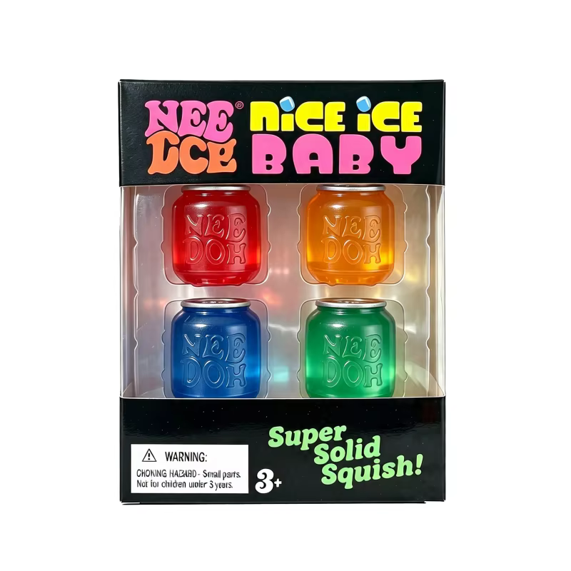 Needoh Nice Ice Mini 4 Pack Cubes de canettes de cola à rebond lent, sensoriels, apaisants, anti-str