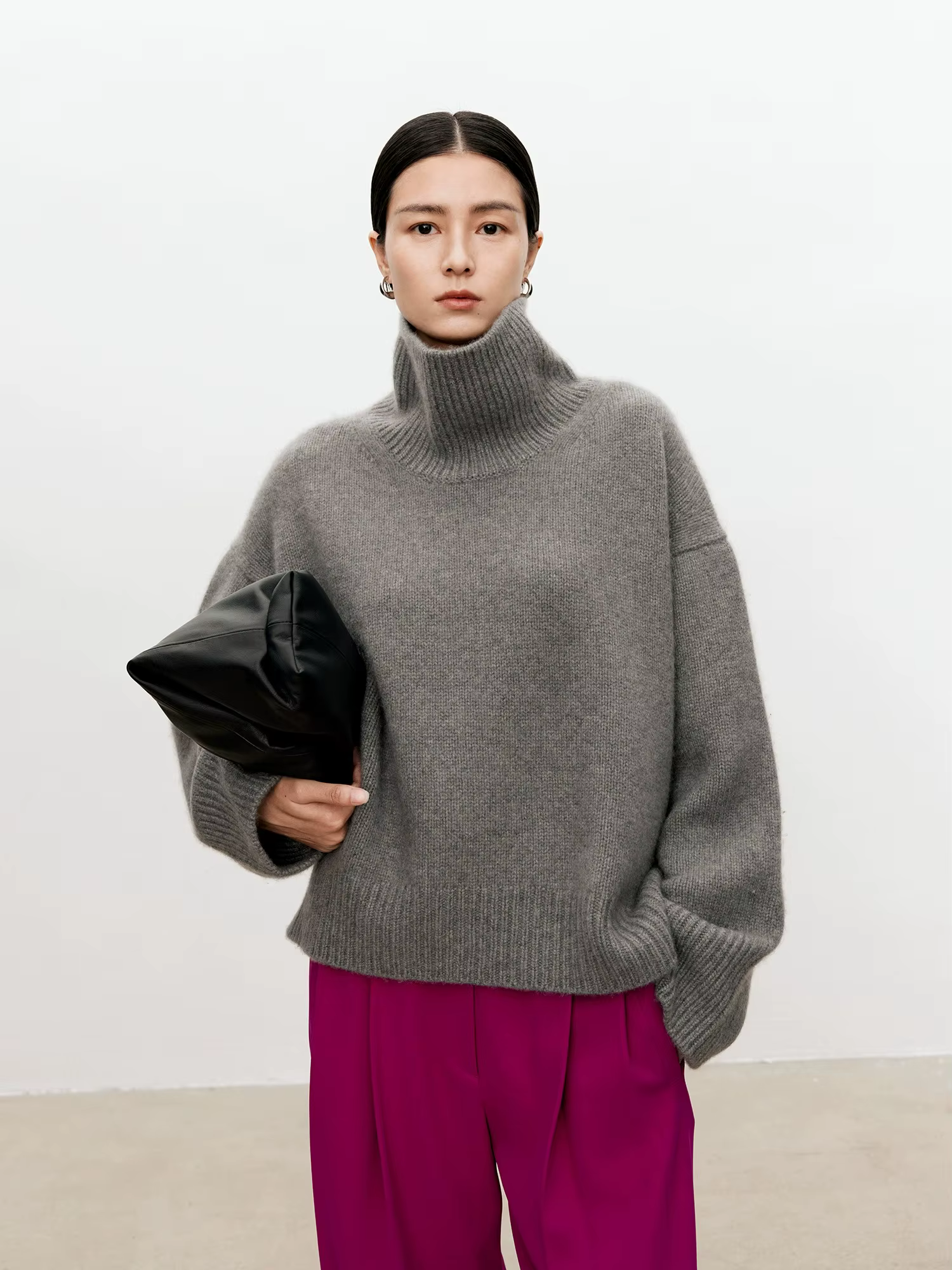 Pull à col roulé en pur cachemire pour femme, ample et épais, langue, vent paresseux, base en tricot