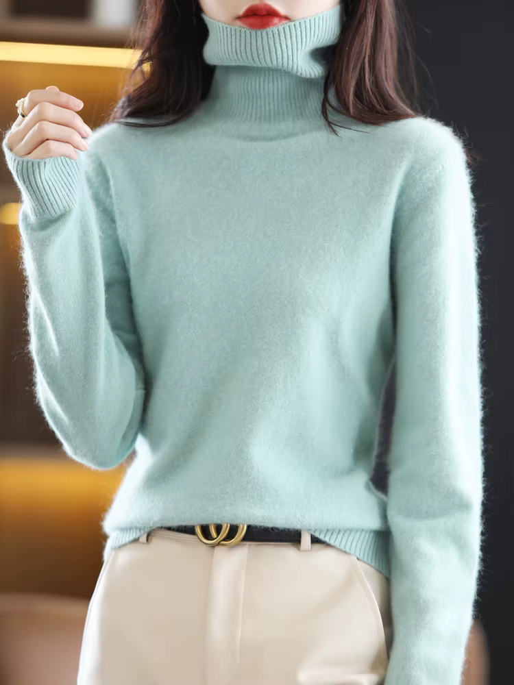LHZSYY hiver femmes pull solide 100% vison cachemire col roulé tricoté pulls mince doux chaud femme 