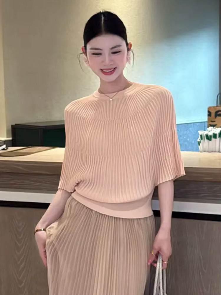 Pull tricoté noir tendance à col rond pour femme, pull d'été à manches courtes, hauts pour femme, Su