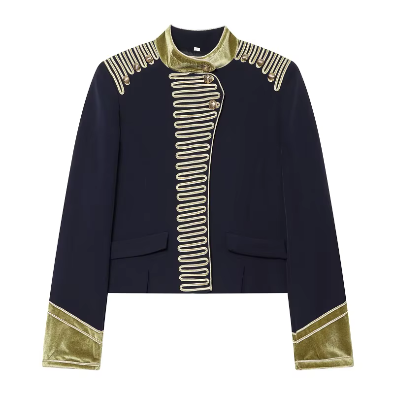 Blouson bomber à col montant pour femme, style pompier, avec fermeture à boucle, manches longues et