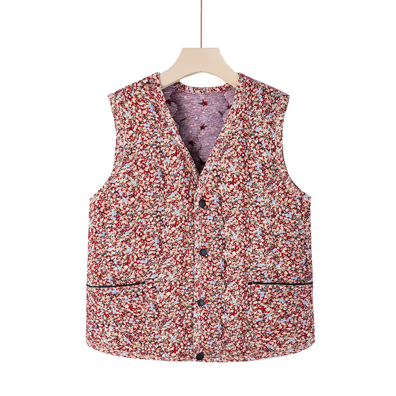 Gilets à fleurs pour femmes, veste en fibre ultra-légère, gilet en coton chaud, base en glaçure, aut