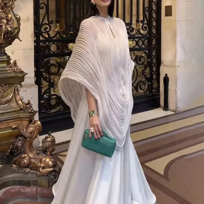 Robe de Soirée Personnalisée à Col Rond pour Femme, Tenue Trapèze, Longueur au Sol, Balayage Traîne,