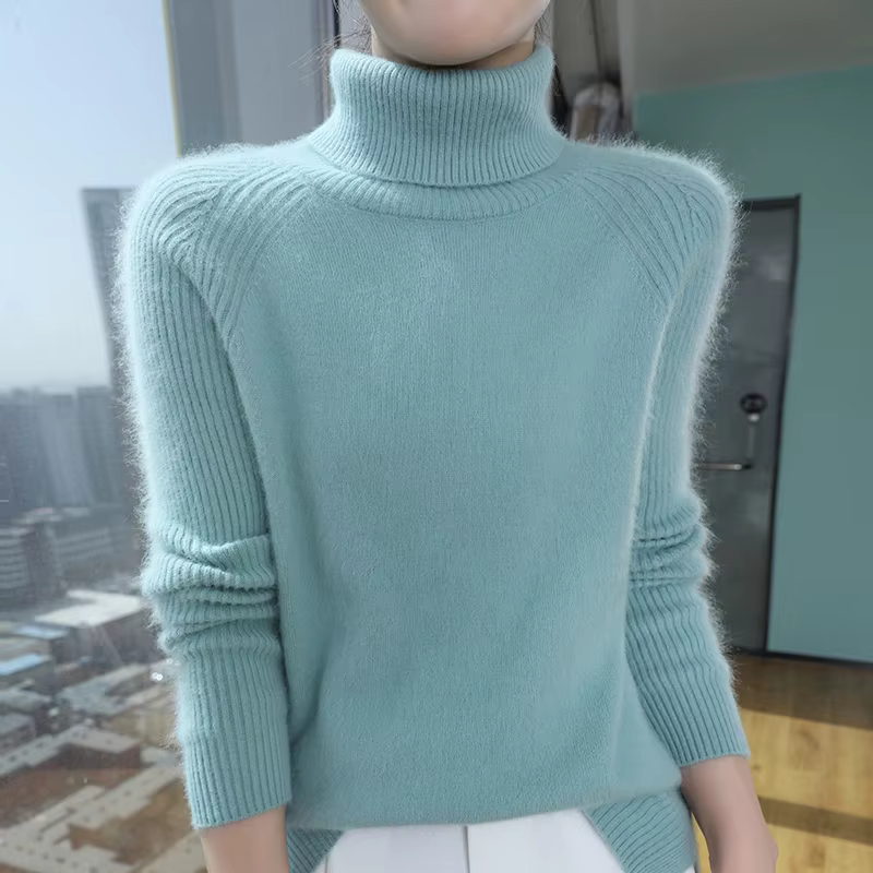 Pull en tricot pour femme automne-hiver 2025, nouveau pull en tricot à col montant en fausse fourrur