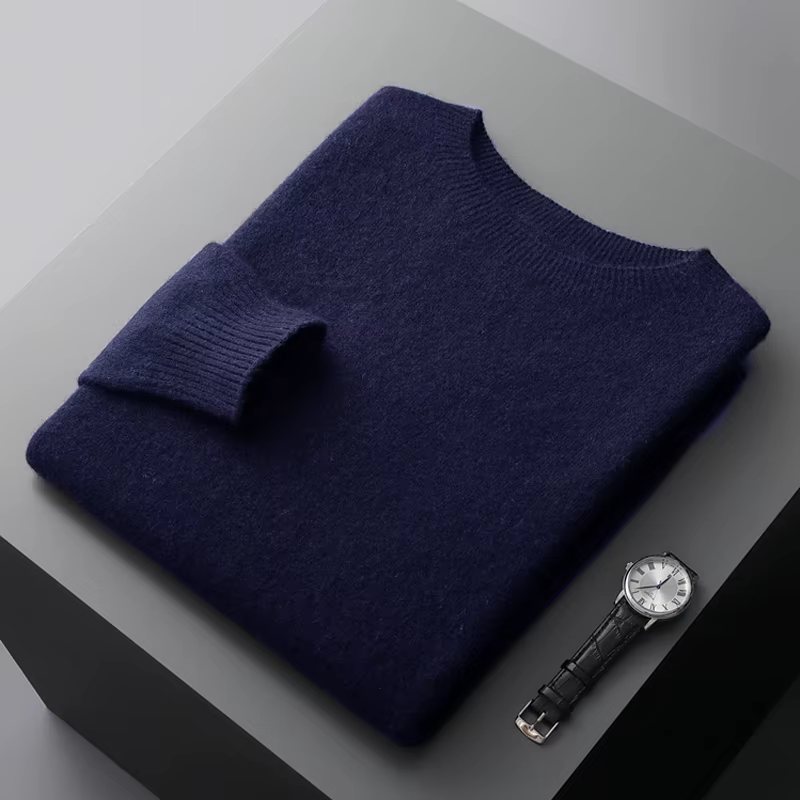 Hommes 100% laine mérinos pull basique col rond laine pull automne hiver à manches longues doux pull