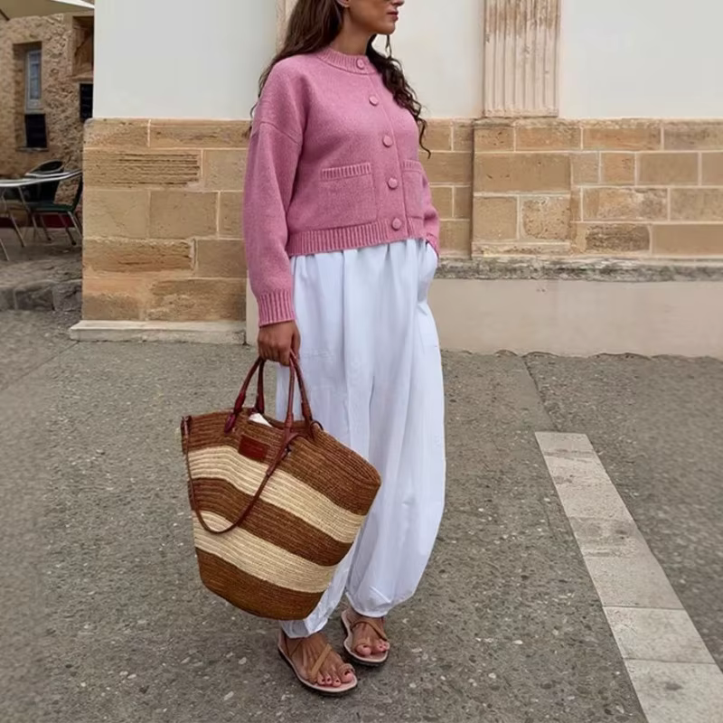 Cardigan tricoté pour femmes, décontracté et confortable, simple boutonnage, col rond, Design à Doub