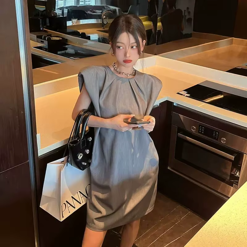 Robe sans manches style gilet pour femme, jupe décontractée chic française, idéale pour l'été