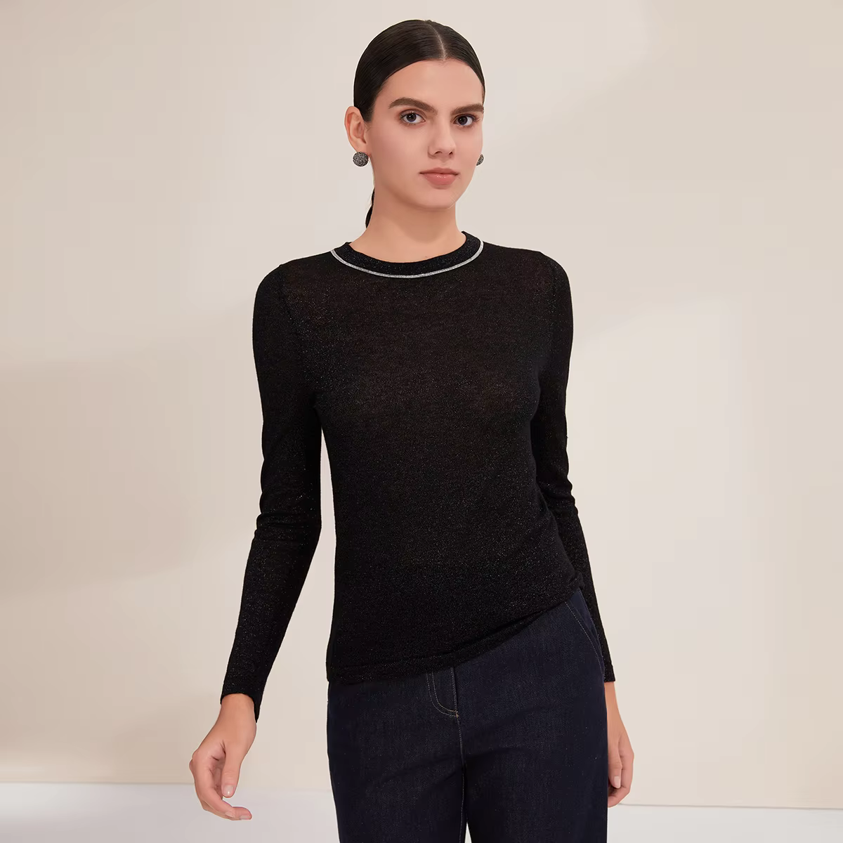 BD3521250 Pull d'automne pour femme | Coupe ajustée en laine mérinos soyeuse | 3/100s 16GG Fabri