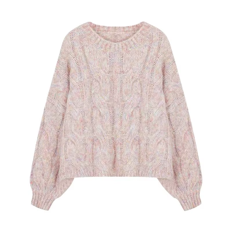 Pull court rose doux pour femme, nouvelle collection automne-hiver 2026, style décontracté et ample,