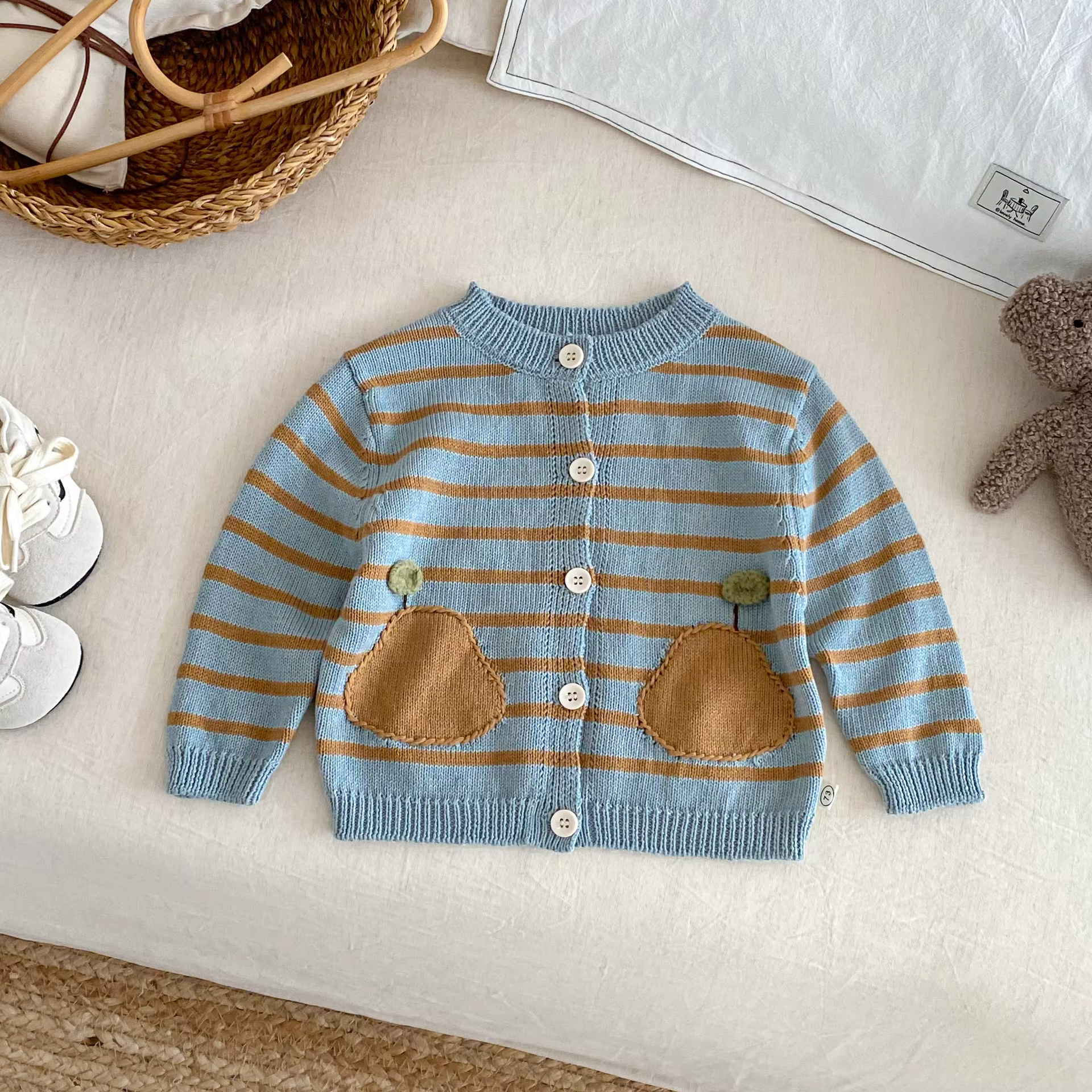Enfants tricoté Cardigan 2025 automne coréen mignon filles rayé chandails manteau bébé garçons trico