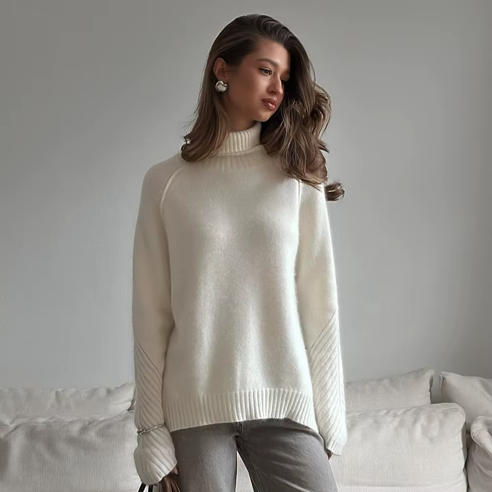Pull à col haut 2025 automne et hiver nouveau Style blanc haut tricoté ample pull tricoté décontract