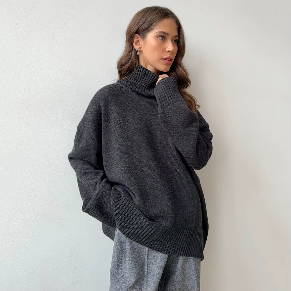 Femmes tricoté pull Vintage surdimensionné col roulé pull automne hiver épais chaud pull décontracté